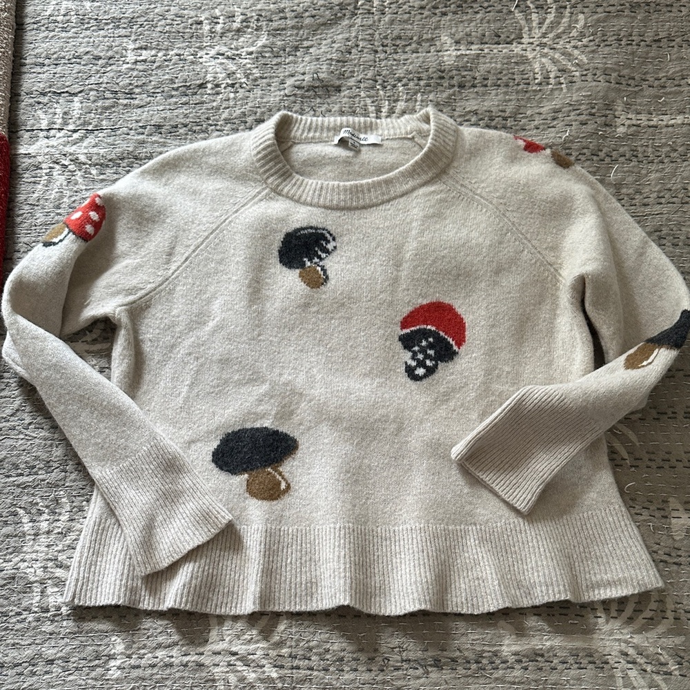Madewell Beige Sweater with Mushroom Design